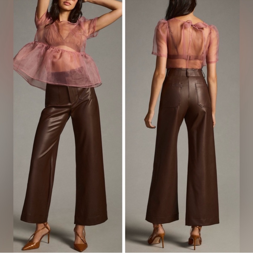 The Colette Cropped Wide-Leg Trousers by Maeve: Vegan Leather Edition